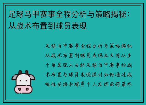 足球马甲赛事全程分析与策略揭秘：从战术布置到球员表现