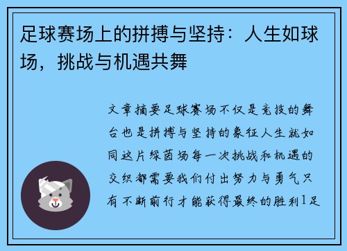 足球赛场上的拼搏与坚持：人生如球场，挑战与机遇共舞